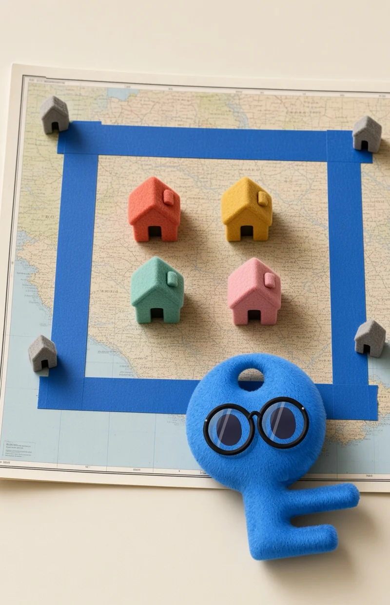 A buy box taped on a county map