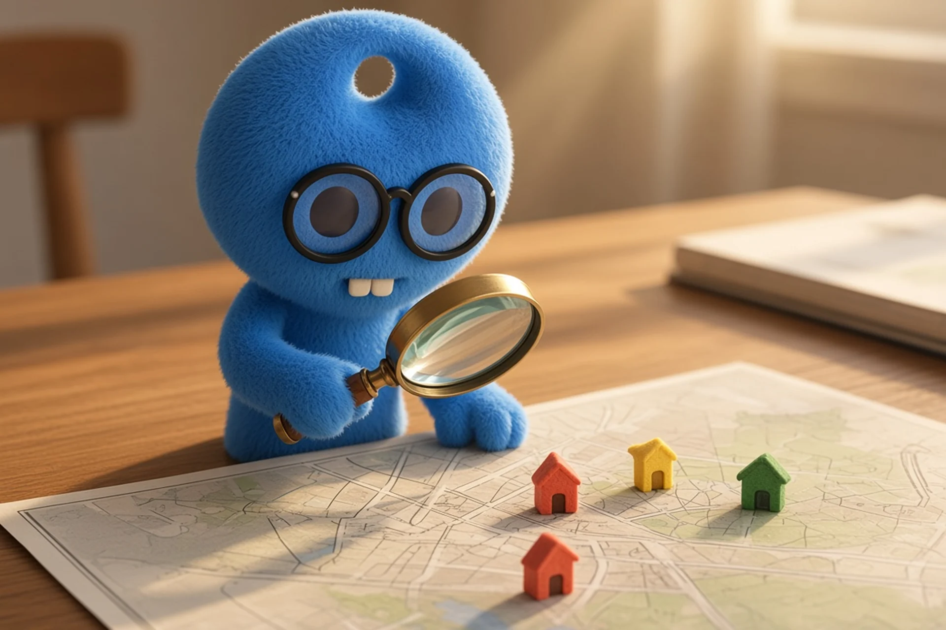 Deal Finder searching a map with a magnifying glass