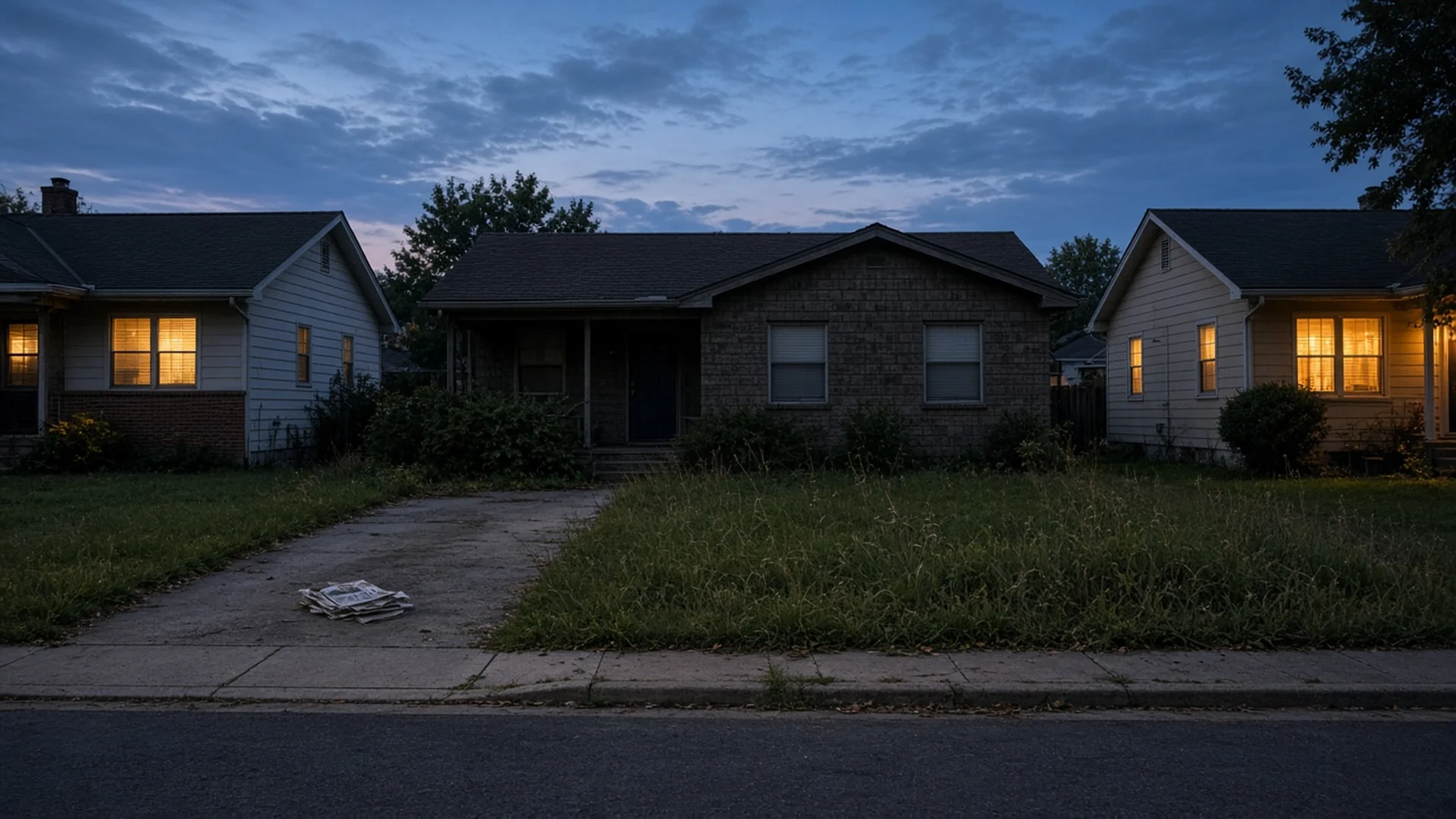 A vacant house at dusk